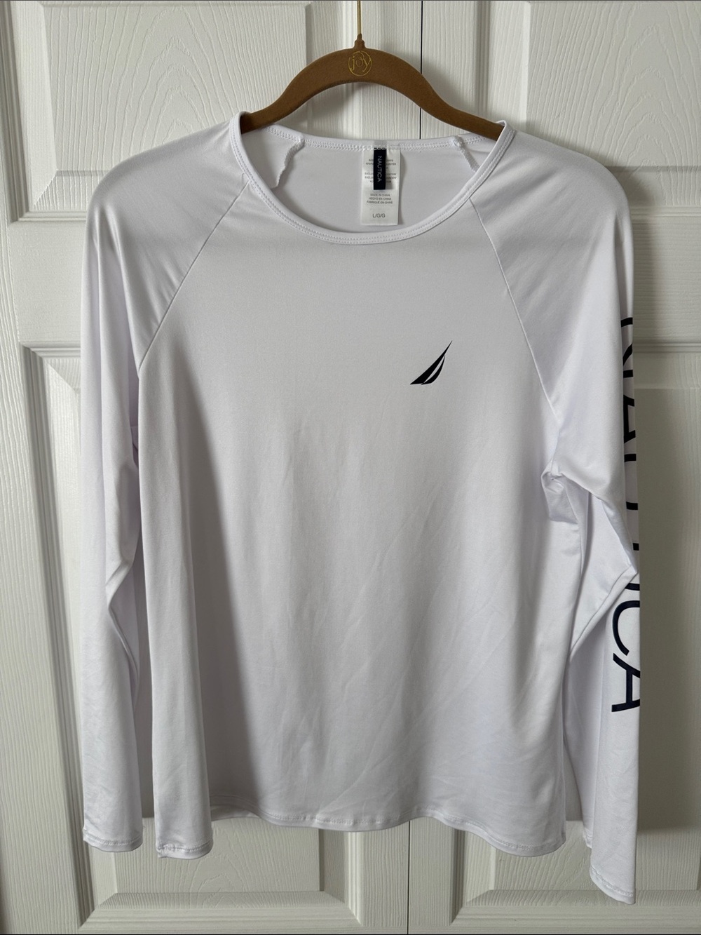 Nautica White Long Sleeve Crew with Navy Logo
